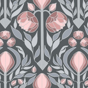 art deco peonies in pink and gray 