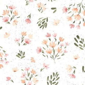 Blush Pink, Peach Watercolor Florals, Birch Bark, Wedding Flowers
