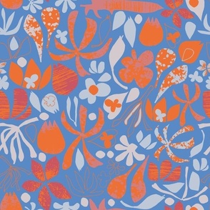 Abstract Botanical Blue+Orange