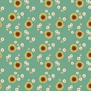 Watercolor Autumnal Florals in Acapulco Green - (XS)