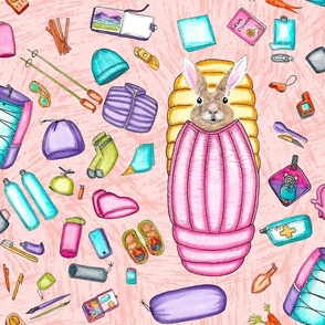 Backpacking Rabbit Illustration on Peach