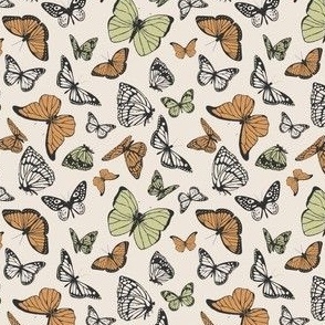 Whimsical Woodland Butterflies in Pastel Orange and Green for Fabric