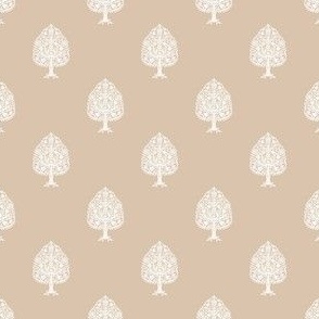 TINY Tree Block Print Wallpaper - almond_ simple woodcut_ linocut interiors design 2in
