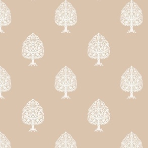 MEDIUM Tree Block Print Wallpaper - almond_ simple woodcut_ linocut interiors design 8in
