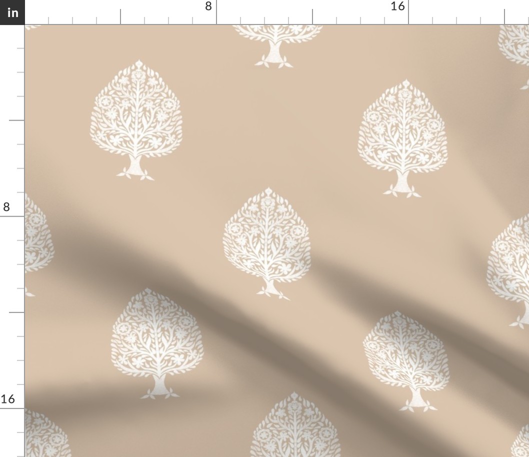 LARGE Tree Block Print Wallpaper - almond_ simple woodcut_ linocut interiors design 10in