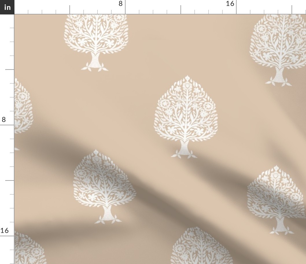 XLARGE Tree Block Print Wallpaper - almond_ simple woodcut_ linocut interiors design 12in
