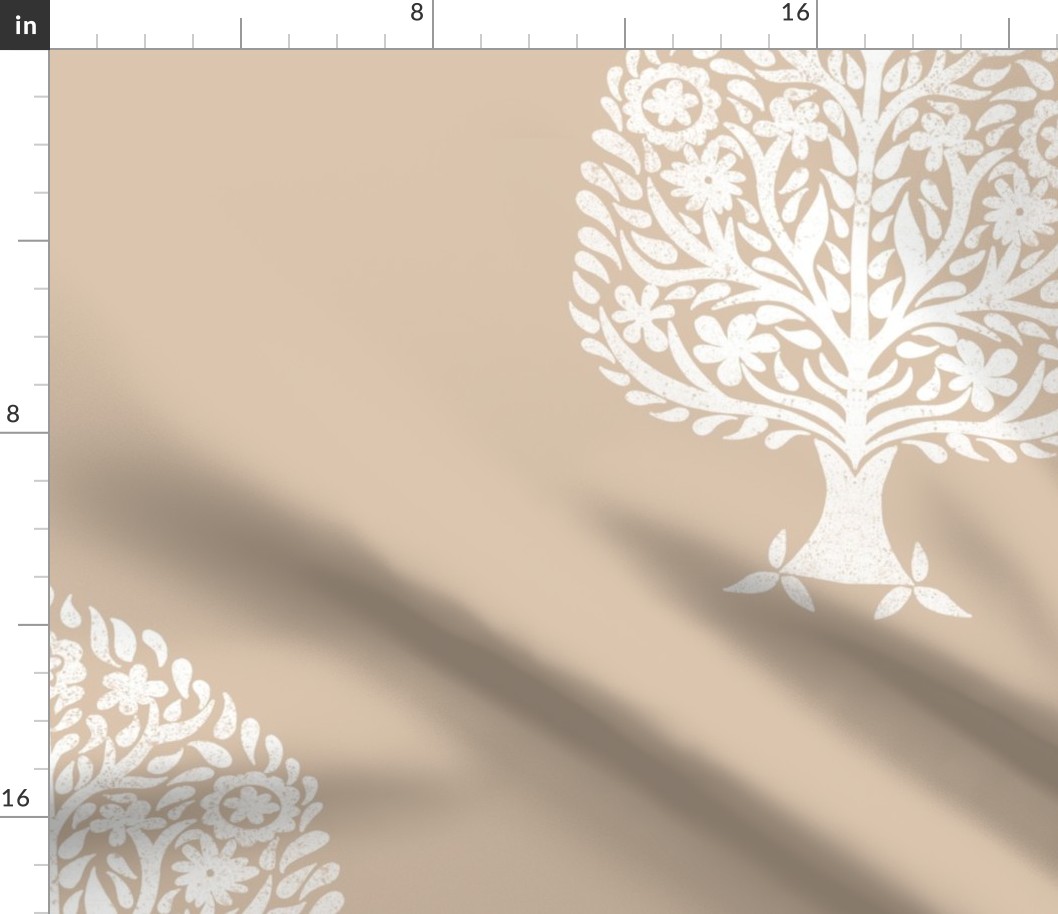 JUMBO Tree Block Print Wallpaper - almond_ simple woodcut_ linocut interiors design