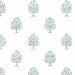 MEDIUM Tree Block Print Wallpaper - blue_ simple woodcut_ linocut interiors design 8in
