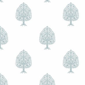 LARGE Tree Block Print Wallpaper - blue_ simple woodcut_ linocut interiors design 10in