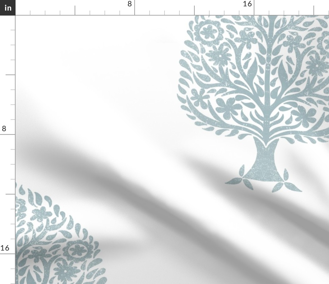 JUMBO Tree Block Print Wallpaper - blue_ simple woodcut_ linocut interiors design