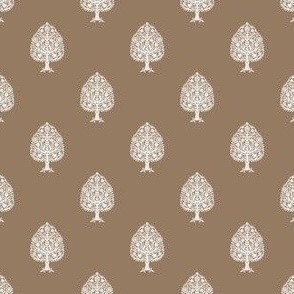 TINY Tree Block Print Wallpaper - brown_ simple woodcut_ linocut interiors design 2in