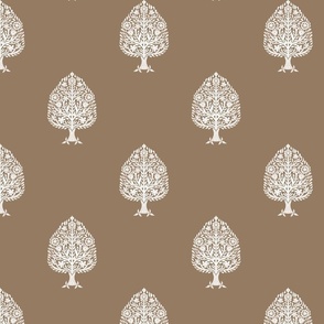 MEDIUM Tree Block Print Wallpaper - brown_ simple woodcut_ linocut interiors design 8in