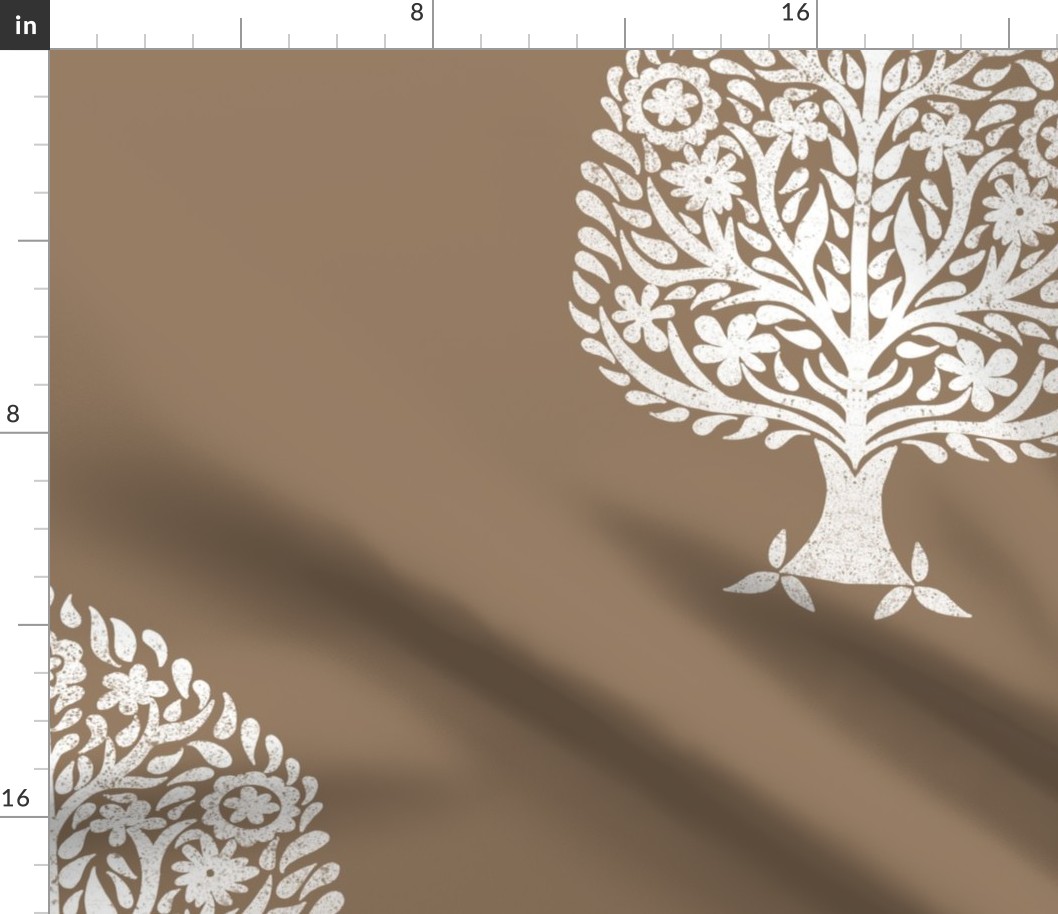 JUMBO Tree Block Print Wallpaper - brown_ simple woodcut_ linocut interiors design