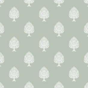 TINY Tree Block Print Wallpaper - celadon_ simple woodcut_ linocut interiors design 2in