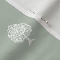 MINI Tree Block Print Wallpaper - celadon_ simple woodcut_ linocut interiors design 4in