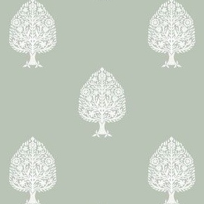 MINI Tree Block Print Wallpaper - celadon_ simple woodcut_ linocut interiors design 4in