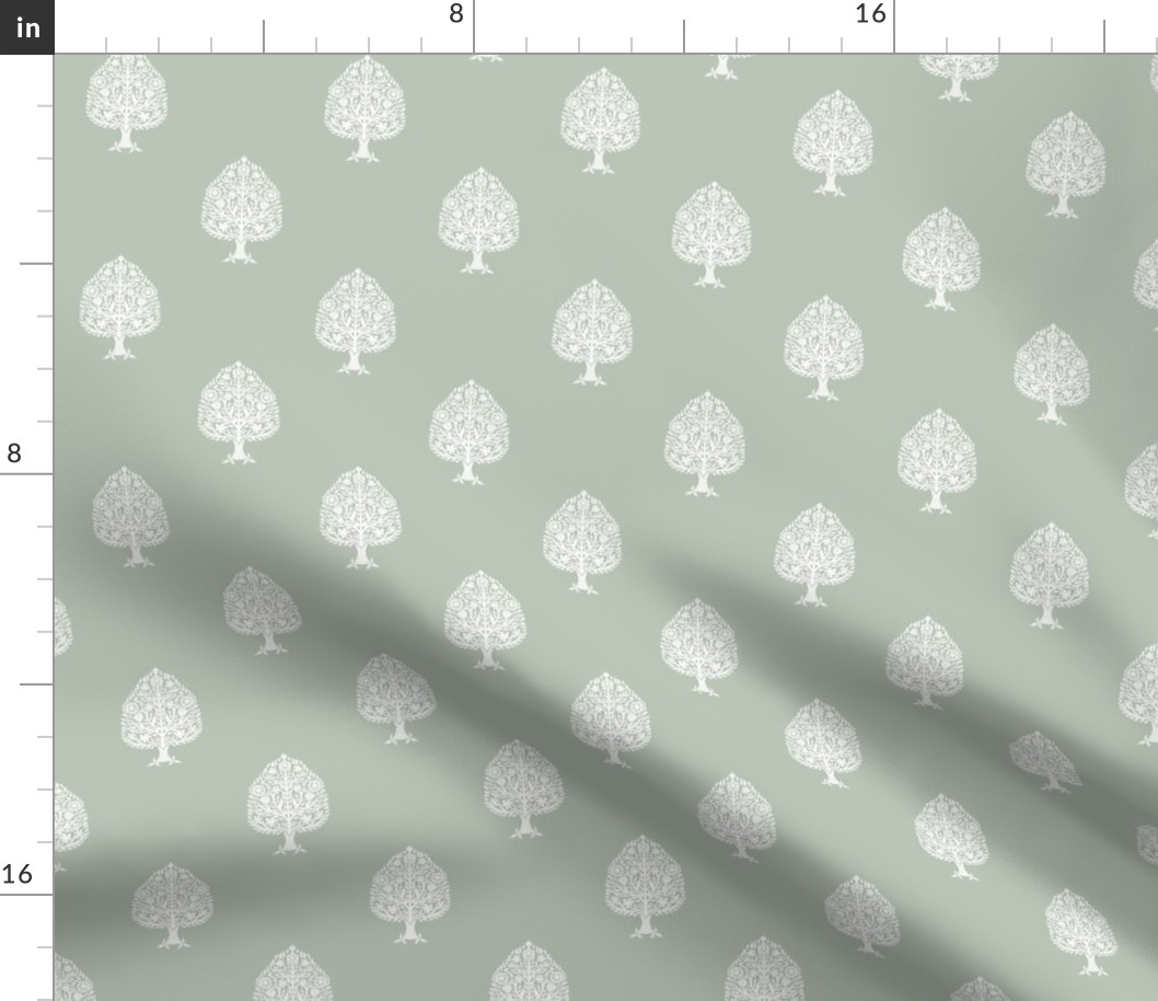 MINI Tree Block Print Wallpaper - celadon_ simple woodcut_ linocut interiors design 4in