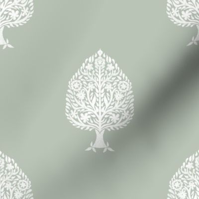 MEDIUM Tree Block Print Wallpaper - celadon_ simple woodcut_ linocut interiors design 8in