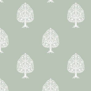 LARGE Tree Block Print Wallpaper - celadon_ simple woodcut_ linocut interiors design 10in