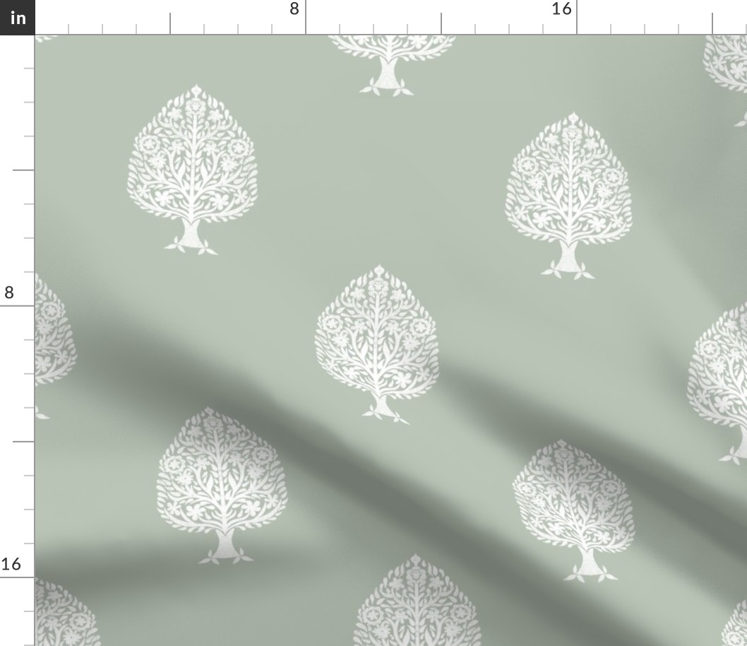 LARGE Tree Block Print Wallpaper - celadon_ simple woodcut_ linocut interiors design 10in
