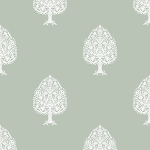 XLARGE Tree Block Print Wallpaper - celadon_ simple woodcut_ linocut interiors design 12in