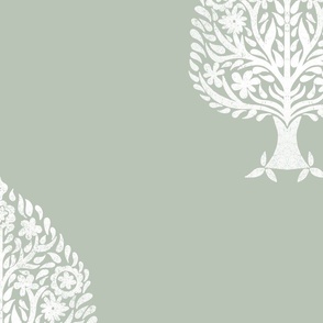 JUMBO Tree Block Print Wallpaper - celadon_ simple woodcut_ linocut interiors design