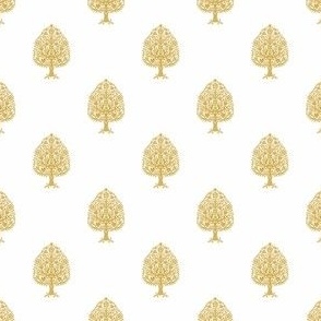 TINY Tree Block Print Wallpaper - gold_ yellow_ simple woodcut_ linocut interiors design 2in