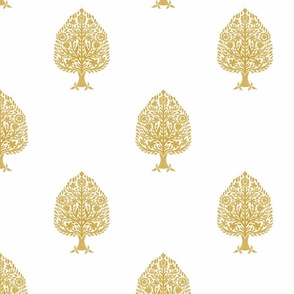 LARGE Tree Block Print Wallpaper - gold_ yellow_ simple woodcut_ linocut interiors design 10in