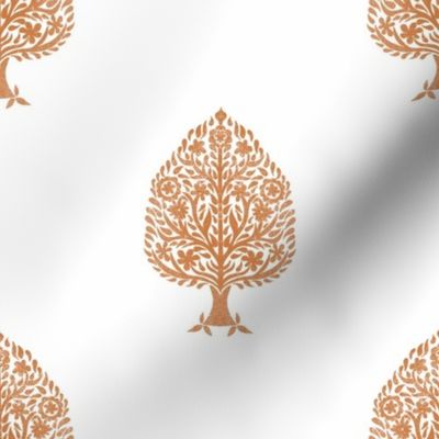 MEDIUM Tree Block Print Wallpaper - golden ochre_ rust_ simple woodcut_ linocut interiors design 8in