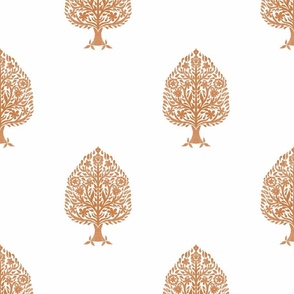 XLARGE Tree Block Print Wallpaper - golden ochre_ rust_ simple woodcut_ linocut interiors design 12in