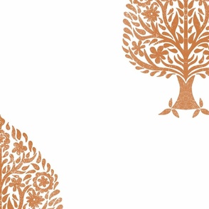 JUMBO Tree Block Print Wallpaper - golden ochre_ rust_ simple woodcut_ linocut interiors design