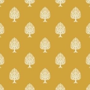 TINY Tree Block Print Wallpaper - mustard_ simple woodcut_ linocut interiors design 2in