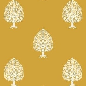 MINI Tree Block Print Wallpaper - mustard_ simple woodcut_ linocut interiors design 4in