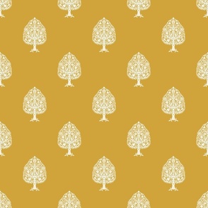SMALL Tree Block Print Wallpaper - mustard_ simple woodcut_ linocut interiors design 6in