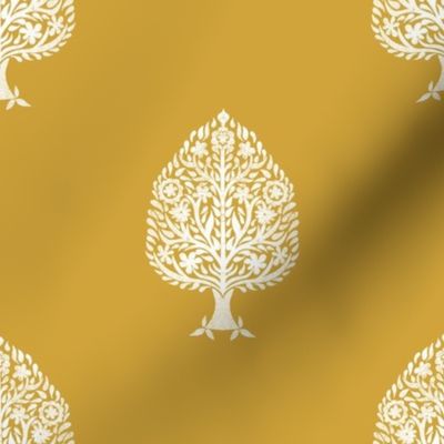 MEDIUM Tree Block Print Wallpaper - mustard_ simple woodcut_ linocut interiors design 8in