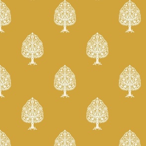 MEDIUM Tree Block Print Wallpaper - mustard_ simple woodcut_ linocut interiors design 8in