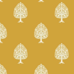 LARGE Tree Block Print Wallpaper - mustard_ simple woodcut_ linocut interiors design 10in