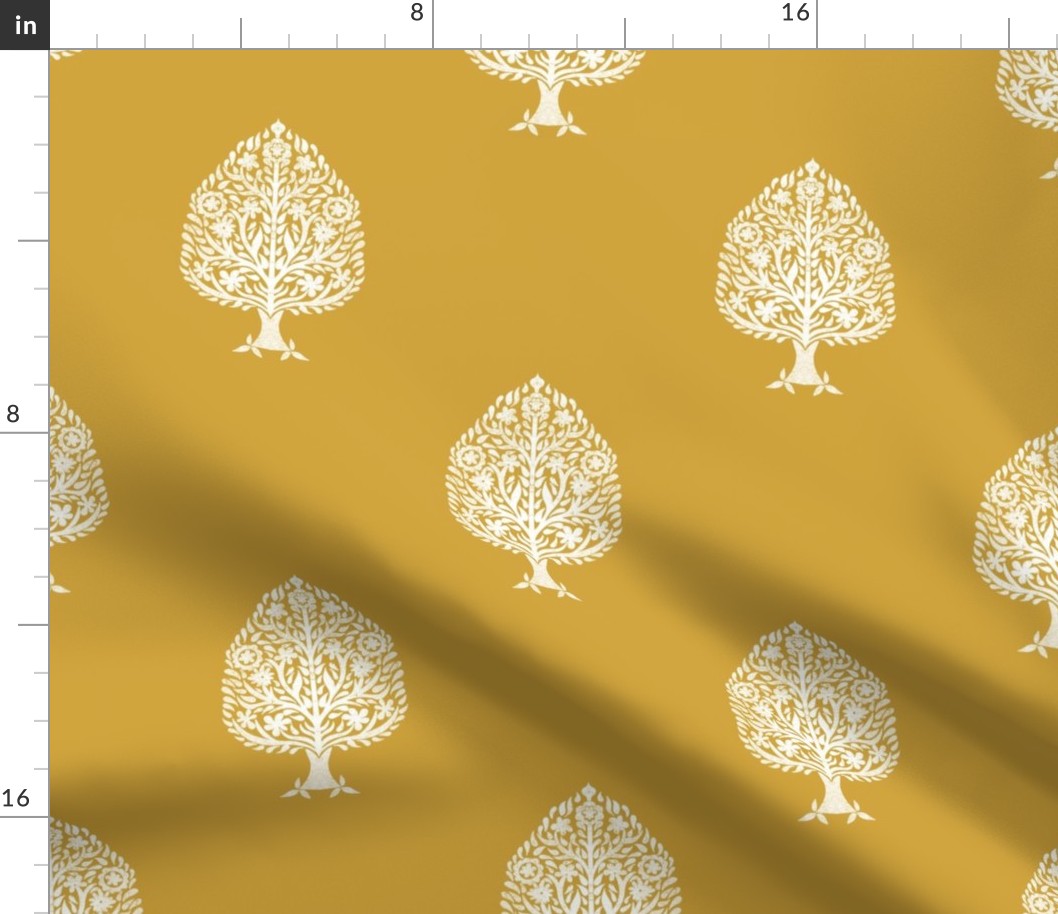LARGE Tree Block Print Wallpaper - mustard_ simple woodcut_ linocut interiors design 10in