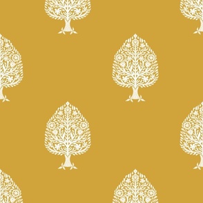 XLARGE Tree Block Print Wallpaper - mustard_ simple woodcut_ linocut interiors design 12in