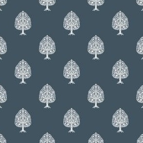 TINY Tree Block Print Wallpaper - navy blue_ simple woodcut_ linocut interiors design 2in