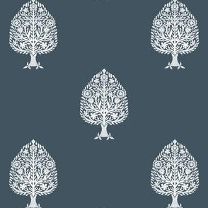 MINI Tree Block Print Wallpaper - navy blue_ simple woodcut_ linocut interiors design 4in