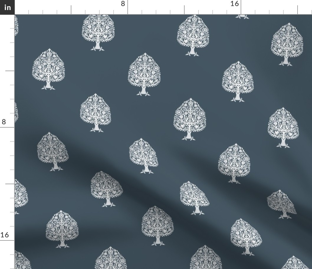 SMALL Tree Block Print Wallpaper - navy blue_ simple woodcut_ linocut interiors design 6in