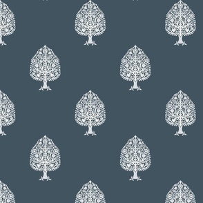 MEDIUM Tree Block Print Wallpaper - navy blue_ simple woodcut_ linocut interiors design 8in