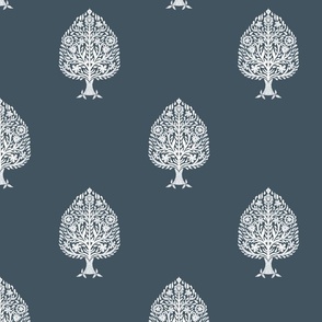 LARGE Tree Block Print Wallpaper - navy blue_ simple woodcut_ linocut interiors design 10in