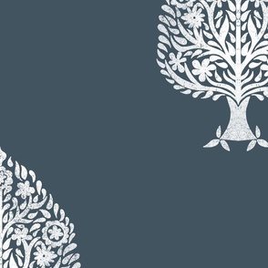 JUMBO Tree Block Print Wallpaper - navy blue_ simple woodcut_ linocut interiors design