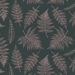 Intricate Pink Fern Leaves Outlines on a Dark Green Background