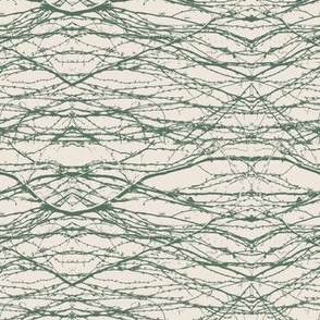 Twigs Green Abstract on a Beige Background 