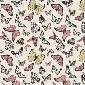 Whimsical Woodland Butterflies in Pastel Pink and Green for Fabric