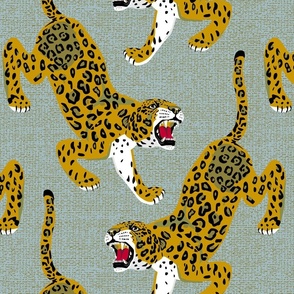 Vintage snarling leopards blue weave