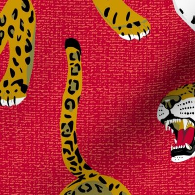 Vintage snarling leopards red weave